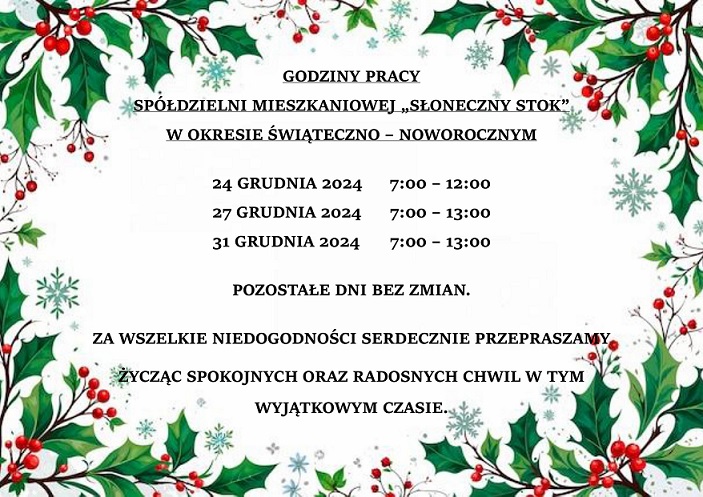 GODZINY PRACY ŚWIĘTA 2024 NA STRONĘ